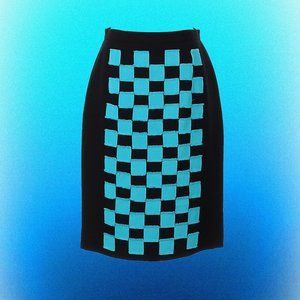 Carlisle vintage Y2K black and turquoise checkered Mini Skirt – Size 2 / XS / S